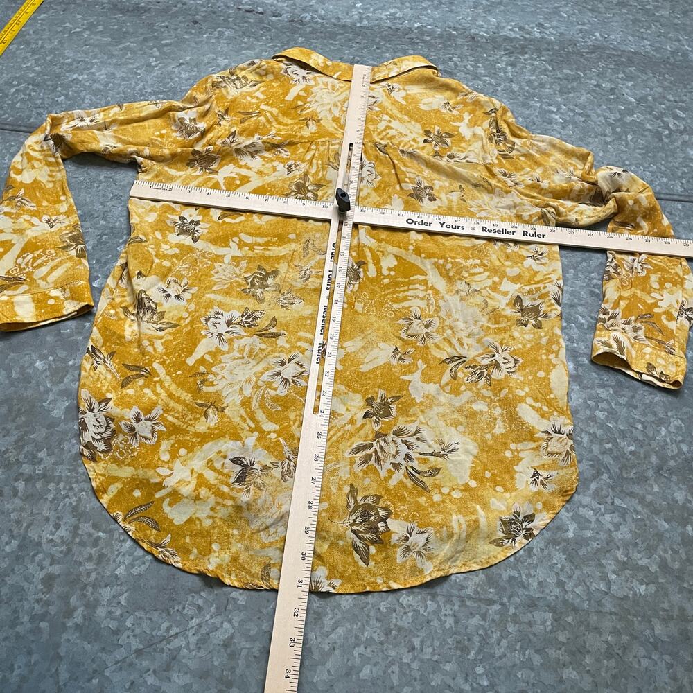 Anthropologie Pilcro Romy Batik Floral Button Down Shirt Large Yellow Blouse Top - Picture 9 of 11
